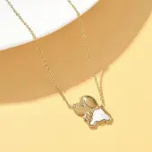 304 Stainless Steel White Enamel & Crystal Rhinestone Dog Pendant Necklaces for Women