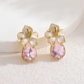 Flower with Teardrop 304 Stainless Steel Micro Pave Cubic Zirconia Dangle Stud Earrings