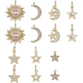SUPERFINDINGS 14Pcs 7 Style Brass Micro Pave Cubic Zirconia Charms