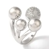 Brass Micro Pave Clear Cubic Zirconia Round Ball Open Cuff Rings for Women