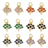 12Pcs 6 Colors Brass Micro Pave Cubic Zirconia Charms