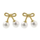 304 Stainless Steel Shell Pearl Bowknot Stud Earrings for Women