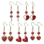 Alloy Enamel Heart Dangle Earrings