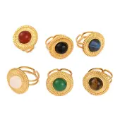 Flat Round Natural Mixed Stone Finger Rings