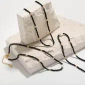 Natural Black Spinel Faceted Rondelle and Freshwater Pearl Beaded Necklaces