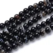 Natural Dyed & Heated Black Agate Bead Strands