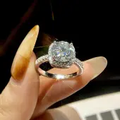 Rhodium Plated 925 Sterling Silver Pave 6.5x3.9mm Moissanite Finger Rings for Women