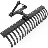 50"" Three Point Landscape Rake, Replaceable Spring Steel Tines, Quick Mount, Angle Adjustment Fit for CAT-0 CAT-1, for Clearing Brush, Raking Arenas,