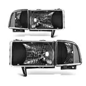 YITAMOTOR® Replacement Headlights For 1994-2002 Dodge Ram 1500 2500 3500 Black Headlamp Set