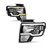 YITAMOTOR® Switchback LED DRL 2009-2014 Ford F150 Headlights Assembly Pair Black Housing Clear Reflector