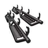 Running Boards Compatible with 2019-2025 Chevy Silverado/GMC Sierra 1500 Crew Cab Black Powder Coated Nerf Bar with Two-Stair