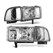 YITAMOTOR® Headlights Assembly Compatible with 1994-2001 Dodge Ram 1500/1994-2002 Ram 2500 3500 Chrome Housing Clear Reflector Clear Lens with Corner