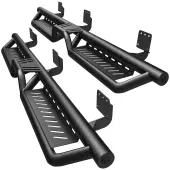 Running Boards & Side Steps Compatible with 2019-2025 Dodge Ram 1500 Crew Cab, Black Powder Coated Nerf Bar with Two-Stair for Roof Operation