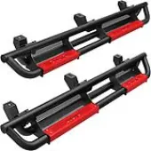 OEDRO Running Boards for 2018-2024 Jeep Wrangler JL Unlimited 4 Door, All Steel Black and Red Nerf Bar