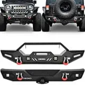 OEDRO Front Rear Bumper for 2007-2018 Jeep Wrangler JK, with Hitch Receiver & 6 x LED Lights & 2 x D-Rings