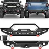 OEDRO Front Rear Bumper for 2018-2025 Jeep Wrangler JL, with Hitch Receiver 6 x LED Lights & 4 x D-Rings