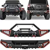 OEDRO Front and Rear Bumper for 2007-2018 Jeep Wrangler JK & Unlimited JKU (2/4 Doors) with Winch Plate Mounting & D-Rings & Hitch Receiver