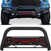 OEDRO® Bull Bar for 2004-2023 Ford F150, Bumper Grille Guard w/Red and Black Skid Plate Light Mount