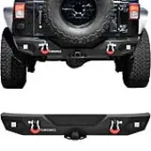 OEDRO Rear Bumper for 2007-2018 Jeep Wrangler JK Unlimited, Rock Crawler Bumper with Hitch Receiver & 2X LED Lights Off Road Textured Black