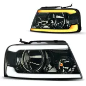 YITAMOTOR® Switchback LED Tube Headlights Assembly Compatible with 04-08 Ford F150 F-150 DRL Headlamp Replacement Pair with Daytime Running Light Smok