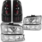 YITAMOTOR® 2003-2006 Chevy Silverado 1500 2500 3500 Chrome Headlights + SMOKE Tail Light Set