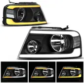 YITAMOTOR® 2004-2008 Ford F150 DRL Switchback LED Tube Headlights Assembly Clear Reflector
