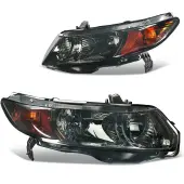 YITAMOTOR® 2006-2011 Honda Civic 2 Door Coupe Headlight Assembly Black Housing Amber Reflector