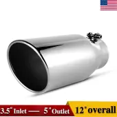 YITAMOTOR® 3.5'' Inlet 5'' Outlet 12'' Long Diesel Exhaust Tip Bolt On Chrome Stainless Steel