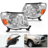 YITAMOTOR® 05-11 Toyota Tacoma Pickup Truck Headlight Assembly OE Style Chrome Housing Amber Reflector