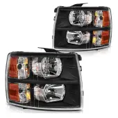 YITAMOTOR® 07-13 Chevy Silverado 1500/07-14 Silverado 2500HD 3500HD Headlight Assembly Headlamp Black Housing