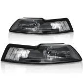 YITAMOTOR® Headlight Assembly Compatible with 1999-2004 Ford Mustang Headlamp Headlights(Black Housing Clear Reflector)