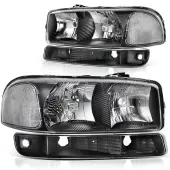 YITAMOTOR® Headlight Assembly Compatible with 1999-2006 GMC Sierra 1500&2500/00-06 GMC Yukon&Yukon XL 1500 2500 Headlights Black Housing Clear Reflect