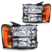 YITAMOTOR® Headlight Assembly For 07-13 GMC Sierra 1500/07-14 GMC Sierra 2500HD 3500HD Chrome with Amber Reflector