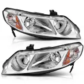 YITAMOTOR® 2006-2011 Honda Civic Sedan 4-Door Headlight Assembly Headlamp Chrome Housing Amber Reflector