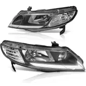 YITAMOTOR® LED DRL Headlights Assembly For 2006-2011 Civic Sedan 4-Door Headlamp Replacement Pair with Daytime Running Light Black Housing Clear Refle