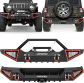 OEDRO Front Rear Bumper for 2018-2024 Jeep Wrangler JL & Unlimited (2/4 Doors) with Winch Plate & D-Rings & Hitch Receiver