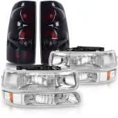 YITAMOTOR® 1999-2002 Chevy Silverado Headlight Assembly & Taillights Combo Set Chrome Housing Headlamps set