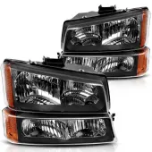 YITAMOTOR® 2003-2007 Chevy Silverado Headlight Assembly Black Housing Amber Side + Bumper Headlights Lamps