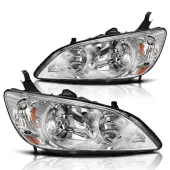 YITAMOTOR® 2004 2005 Honda Civic Headlight Assembly Chrome Housing Headlamps Clear Lens