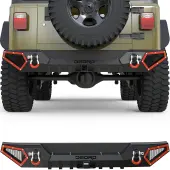 OEDRO Rear Bumper for 1987-2006 Jeep Wrangler TJ & YJ,  with Hitch Receiver & 2 x D-Rings, Textured Black