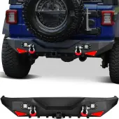YITAMOTOR® 2018-2025 Jeep Wrangler JL & Unlimited Rear Bumper, w/ 2"" Hitch Receiver, D-Rings & Square LED Lights