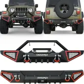 OEDRO Full Width Front Rear Bumper for 1987-2006 Jeep Wrangler TJ & YJ with Hitch Receiver & 2 x D-Rings