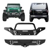 YITAMOTOR® Front Rear Bumper for 07-18 Jeep Wrangler JK and JK Unlimited(2/4 Doors), w/Winch Plate, Fog Light Holes