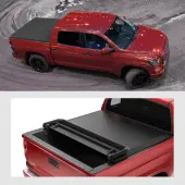 OEDRO 5.5ft Soft Quad Fold Truck Bed Tonneau Cover for 2014-2021 Toyota Tundra (Excl.Trail) with Deck Rail System