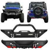 YITAMOTOR® Front Rear Bumper For 2018-2025 Jeep Wrangler JL & Unlimited, w/ LED Lights & D-Rings