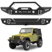 OEDRO Front Rear Bumper for 1987-2006 Jeep Wrangler TJ & YJ, with Hitch Receiver, Winch Plate & 6xLED Lights & 2xD-Rings