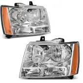 YITAMOTOR® 2007-2013 Chevy Avalanche / Suburban Tahoe Halogen Headlights Assembly Chrome Housing Amber Reflector Clear Lens
