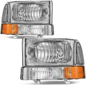 YITAMOTOR® 1999-2004 Ford F250 | F350 | F450 | F550 | Super Duty | Excursion Headlights Assembly Chrome Housing