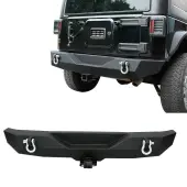 YITAMOTOR® Rock Crawler Rear Bumper For 07-18 Jeep Wrangler JK Unlimited with D-Ring, 2"" Hitch Receiver, Textured Black