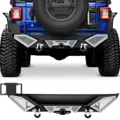 OEDRO Premium Rear Bumper for 2018-2025 Jeep Wrangler JL & JLU (2/4 Door) | Heavy-Duty Steel Design with 2"" Hitch Receiver & D-Rings